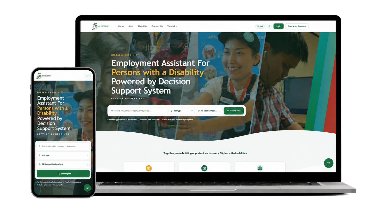 PWD Job Employment platform shown on laptop and mobile